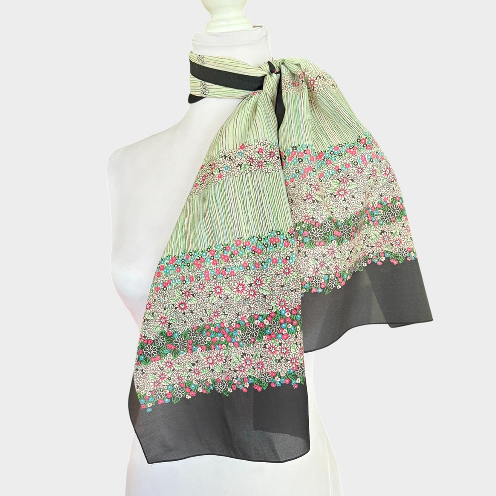 Vintage Floral Striped Oblong Scarf 70s 80s